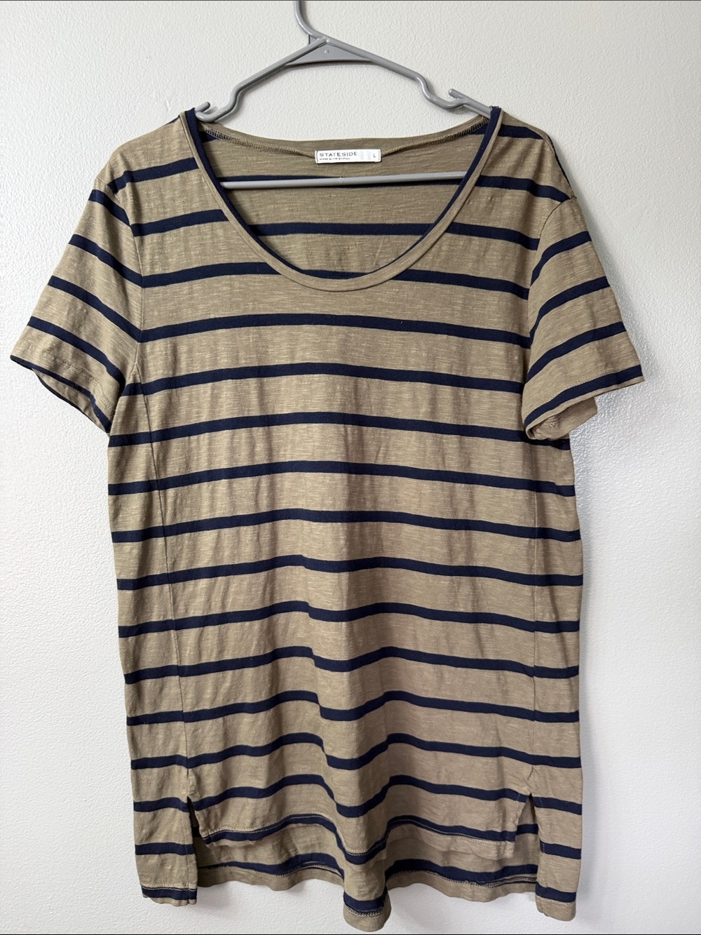 Stateside Khaki and Navy Striped Scoop Neck Tee mediumj